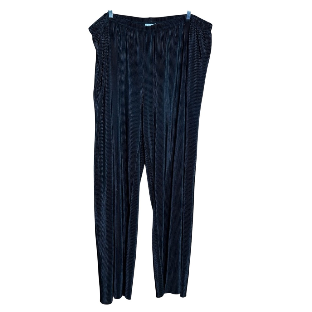 Joan Rivers Black Micropleated Wide Leg Flowy High Rise Beachy Lightweight Pants